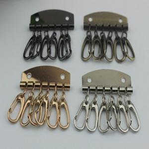 Leather Key Case Wallets Unisex Keychain zinc alloy Key Holder Ring with 6 Hooks Snap Closure