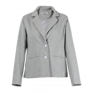 China Slim Fit Short Ladies Formal Blazers In Grey With Lapel Collar And Buttons supplier