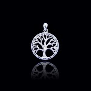 Peace Symbol 925 Cubic Zirconia Round Pendant With Sample Tree Design