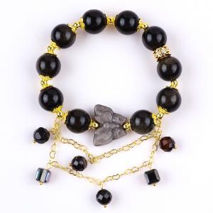 China Semi-Precious Stone Golden Obsidian With Silver Obsidian Butterfly Round Shape Bead Bracelet supplier