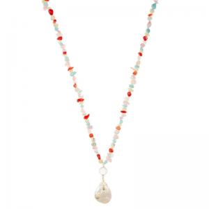 Spring Handmade Beaded Chain Necklace With Multicolor Stone Beads Shell Pendant