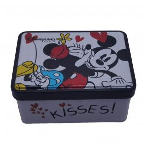 China Disney Mickey Mouse Rectangular Tin Box With Hinged Lid For Cookie Storage Packaging supplier