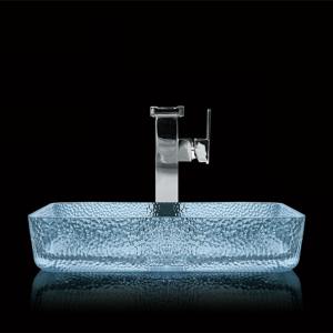 China Modern Rectangle Counter Top Basin Glass Bathroom Water Blue Color Lacquered supplier