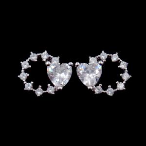 China 925 Sterling Silver Multi Color CZ Heart Shaped Earrings Jewelry Eco - Friendly supplier