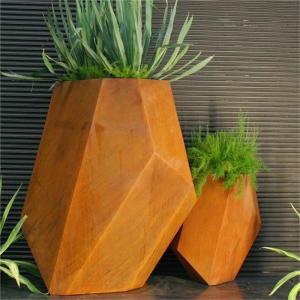 Indoor And Outdoor Metal Geometric Planter Corten Steel Hexagonal Flower Pot