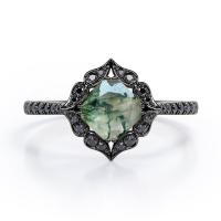China Botanical Design - 0.5 Carat  Pear Cut Druzy Scenic Moss Green  Agate - 4 Prong Engagement Ring on sale
