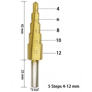 China Industrial quality triangle 6mm shank straight flute hss step drill bit 4mm-12mm supplier