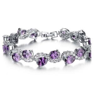 Women Platinum Plated Purple Cubic Zirconia Bracelet Wedding Jewelry(JDS924PURPLE)