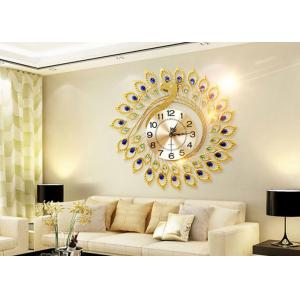 Luxury Peacock Design Metal Wall Clock Gold Plated For Home Decoration