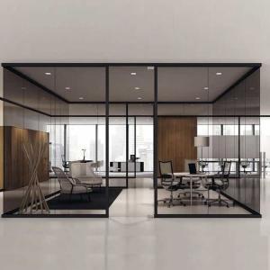 Scratch Resistant Office Glass Wall Partitions Aluminum Alloy Frame Flat Curved