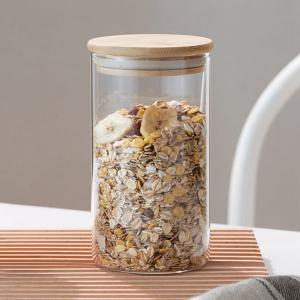 China 25 Oz Borosilicate Glass Storage Containers Transparent Jar With Bamboo Lid supplier