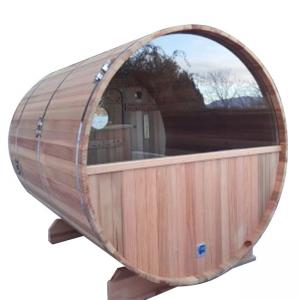 China RoHS 8 Person Round Outdoor Sauna Red Cedar Barrel Sauna Wood Stove supplier