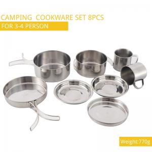 China 8pcs Camping Cooking Set Stainless Camping Set Hiking Pot ISO9001 supplier