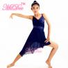 Navy Blue Lyrical Dance Competition Costumes Sequin V-Neck Knee Length High-Low