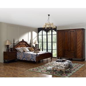 China Antique American style solid wood bed, night stands, wardrobe and leisure chair in bedroom supplier