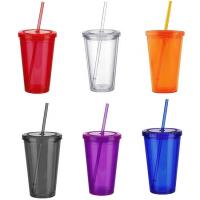 China Red Pink 500ml Plastic Drinking Glasses Tumbler Cups Double Wall on sale