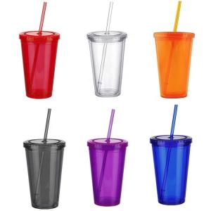 Red Pink 500ml Plastic Drinking Glasses Tumbler Cups Double Wall