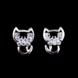 Sterling Silver 925 Jewelry Earring Hollow Cat Shaped Minimalist CZ Earrings