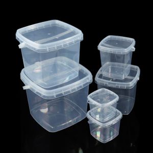 Clear Plastic Container With Lid Ice Cream Bucket Food Storage Container Freezer Storage Bucket Square Plastic Pails With Handle For Home Kitchen