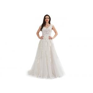 V Neck Long Wedding Dresses , Elegant Tulle Fabric Wedding Bridesmaid Dress