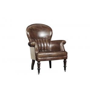 China 32'' American Vintage Cigar Leather High Back  Armchair Solid Wood Legs with wheels supplier