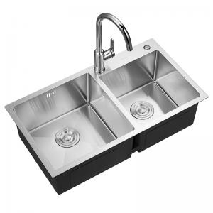 ASC32N7802 Stainless Steel Kitchen Sink 760x380mm Two Square Shape Bowl