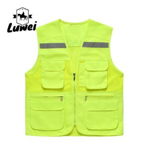 Custom Logo Thin Multiple-pockets Waistcoats Utility Reflectives Strip Road Volunteer Work Clothes Reflective Safety Vest