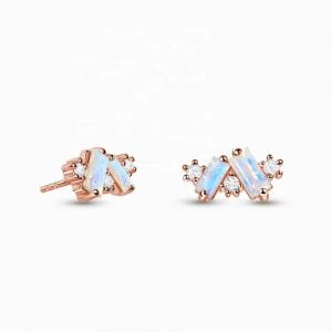 China Rainbow Moonstone Earrings Baguette cut Natural Moonstone Stud Earring Jewelry supplier