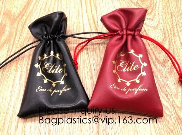 promotional fancy small waterproof black pu drawstring leather bag for money