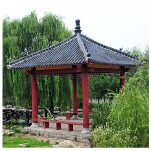 Glossy Chinese Glazed Roof Tiles Gazebo Pagoda Wooden Garden Pavilion