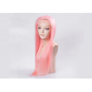 Silky Straight Wave Colored Hair Wigs , Pink Color Human Full Lace Wigs With Baby Hair