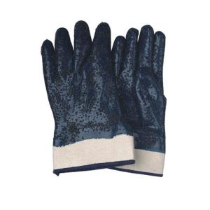N52001 Industrial Blue Nitrile Work Glove with Heavy Duty Cotton Cuff and Rubberized Cuff