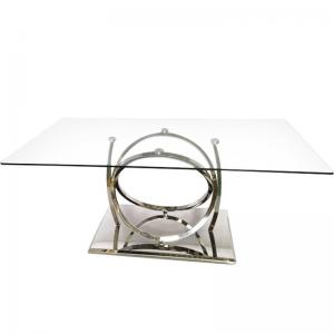 China Luxury Silver Metal Dining Table With Clear Glass For Dining Room supplier