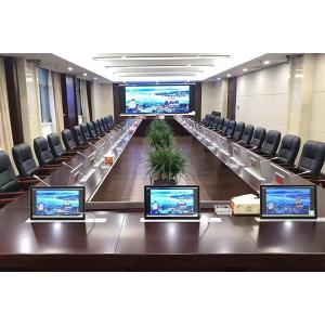 China Conference Room Desktop LCD Monitor Audio Microphone Lifting Mechanism Implicit LED Screen Display Office System supplier