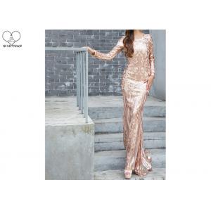 China Long Sleeve Gold Sequin Mermaid Prom Dress Special Sequins Fabric Zipper No Tail supplier