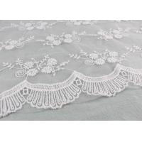 China Floral Embroidery Bridal Scalloped Edges Lace Fabric For Off White Wedding Gowns on sale