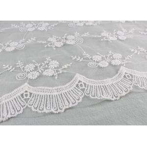 Floral Embroidery Bridal Scalloped Edges Lace Fabric For Off White Wedding Gowns