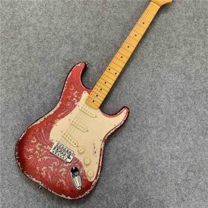 High Quality Electric Guitar Relic Retro Strat Electric Guitar with Pink Flower Color free shipping