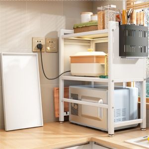 頑丈な伸縮式電子レンジオーブン棚、ボウルとプレートキャビネット、ドア付き