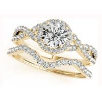 China Women's Round Cut Halo Engagement Rings , 0.45CT Bridal Wedding Ring Set ODM on sale
