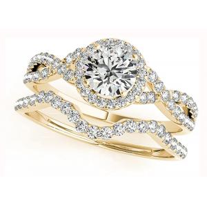 China Women's Round Cut Halo Engagement Rings , 0.45CT Bridal Wedding Ring Set ODM supplier