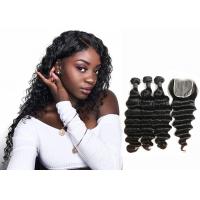 China Double Sewed Weft 8A Virgin Brazilian Hair Extensions Deep Wave With Frontal on sale