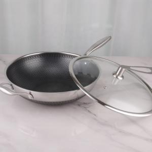 China Nonstick Stovetop Frying Pan Stainless Steel 32cm Honeycomb With Lid supplier