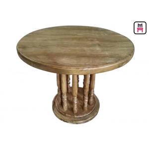 Rustic Wood Top Restaurant Dining Table , Roman Column Vintage Round Dining Table