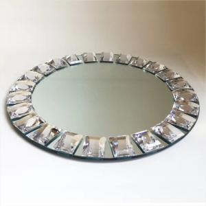 Gold Rim Mirror Charger Plate For Wedding Event Diamond Rhinestones 15 Inch