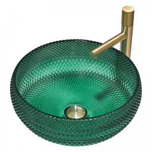 European Style Round Shaped Glass Vessel Basins Crystal Bathroom Wash Sinks Green Color