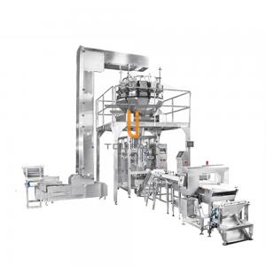 Full automatic conveying weighting and packing machine integration for snack food .High efficiency and high accuracy