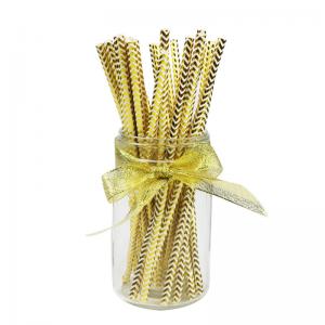 Recyclable Print Paper Drinking Straws In Bulk Gold Foil Pattern Iso9001