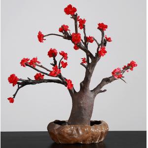 China Wedding Home Decor Red Artificial Potted Floor Plants Plum Blossom Silk Flower supplier