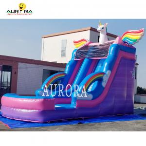 China Backyard Inflatable Water Slide Pink Blue Rainbow Horse Design For Kids supplier